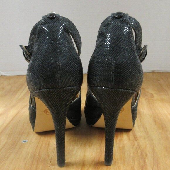MICHAEL KORS Black Sparkle Strappy Heels Womens Sz 9 Peep Toe Glitter Sandals - Picture 4 of 12